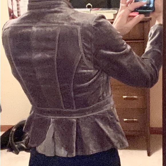 White House Black Market Grey Velvet Blazer / Moto- Jacket | Ruffle Detailing - Picture 12 of 12